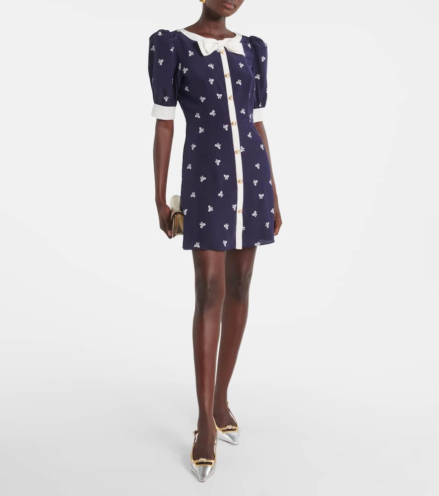 Bow-detail polka-dot silk minidress