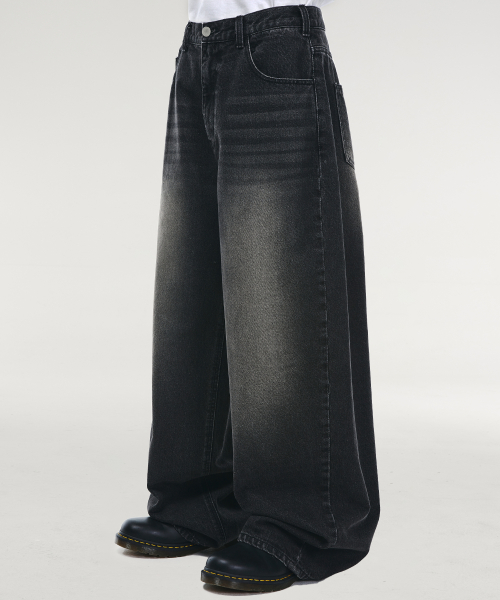 Balloon fit curved denim pants