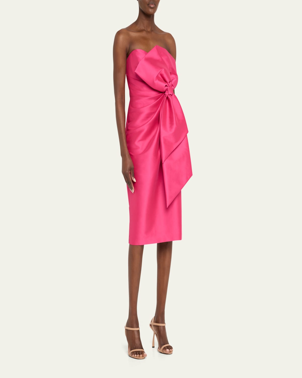 Strapless Bow-Front Mikado Midi Dress