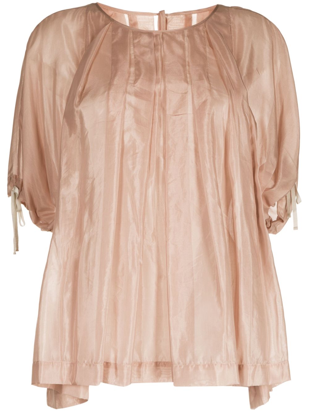 Short-sleeve pleated blouse - Brown