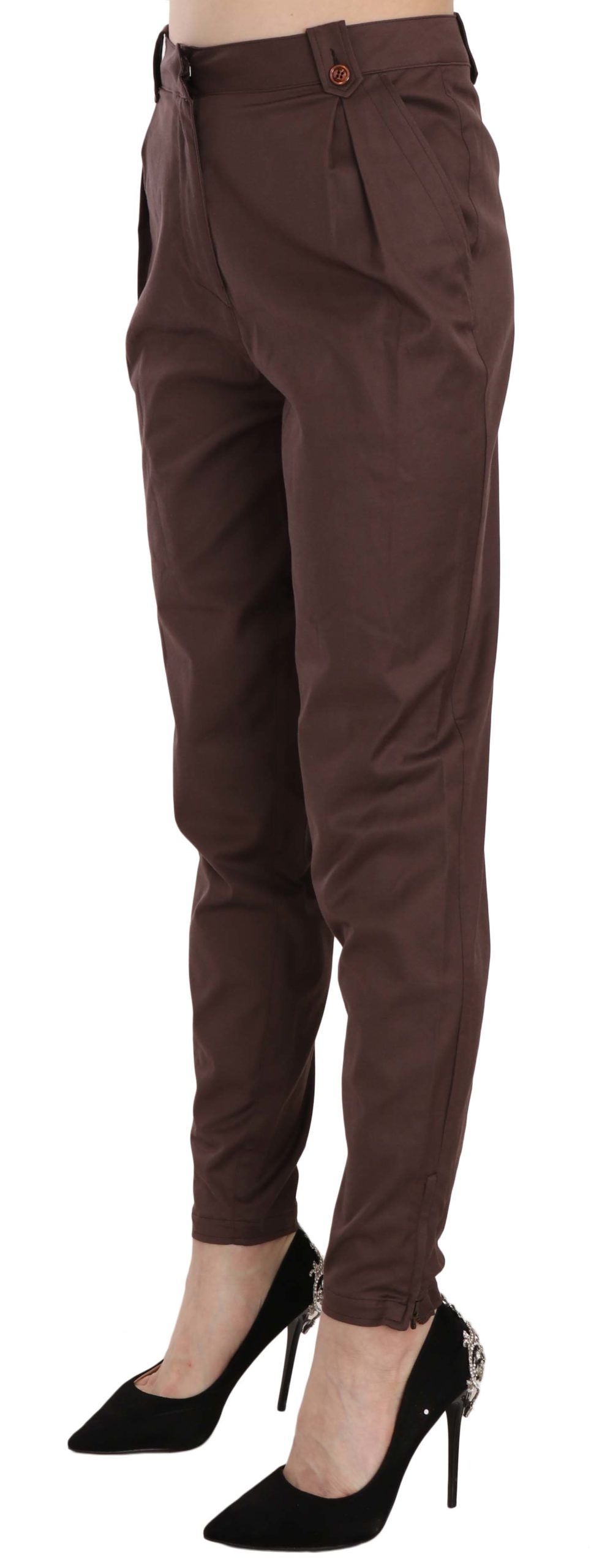 High-Waist Tapered Trousers — Brown