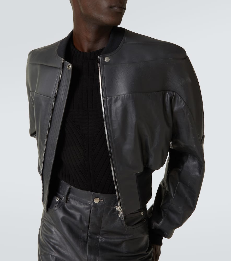 Girdered cropped leather jacket