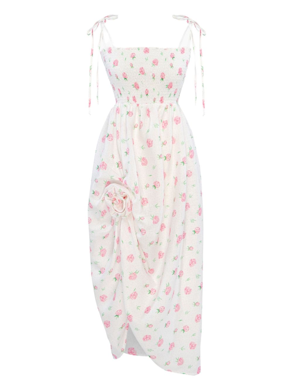 Floral-print midi dress - White