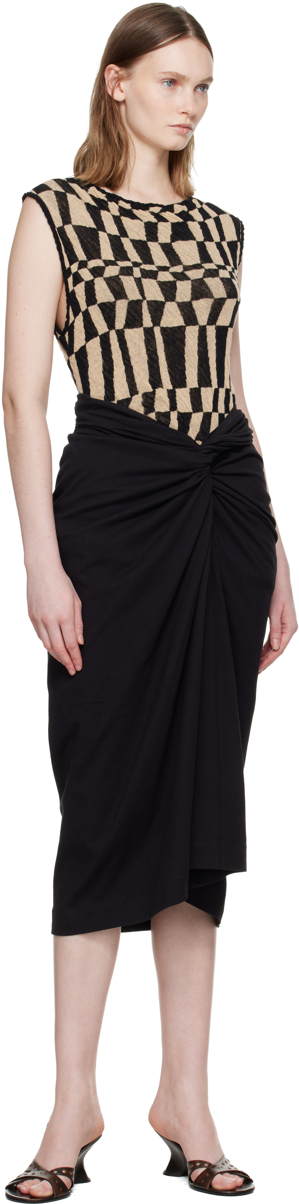 Black Knotted Jersey Midi Skirt
