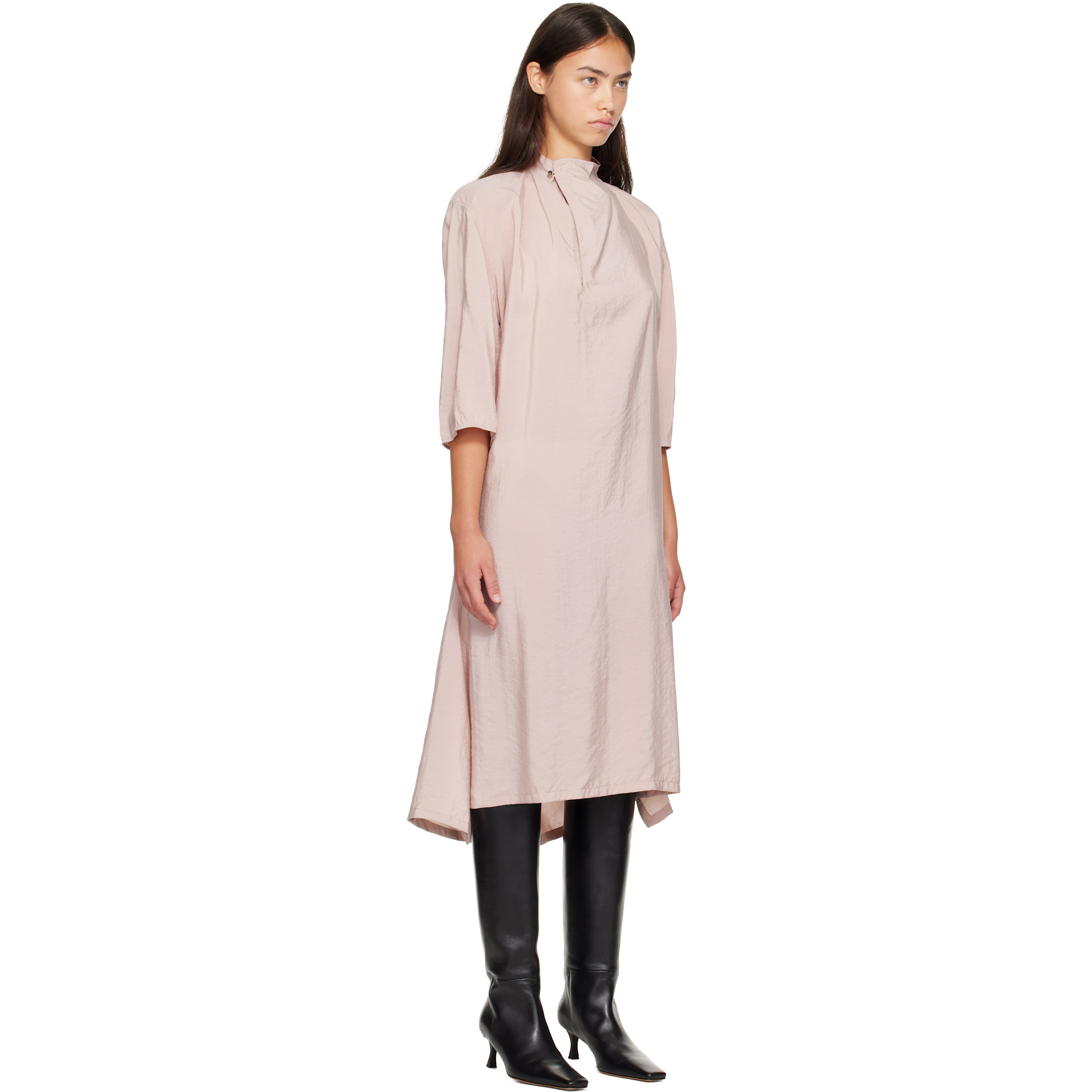 Pink Soft Collar Midi Dress