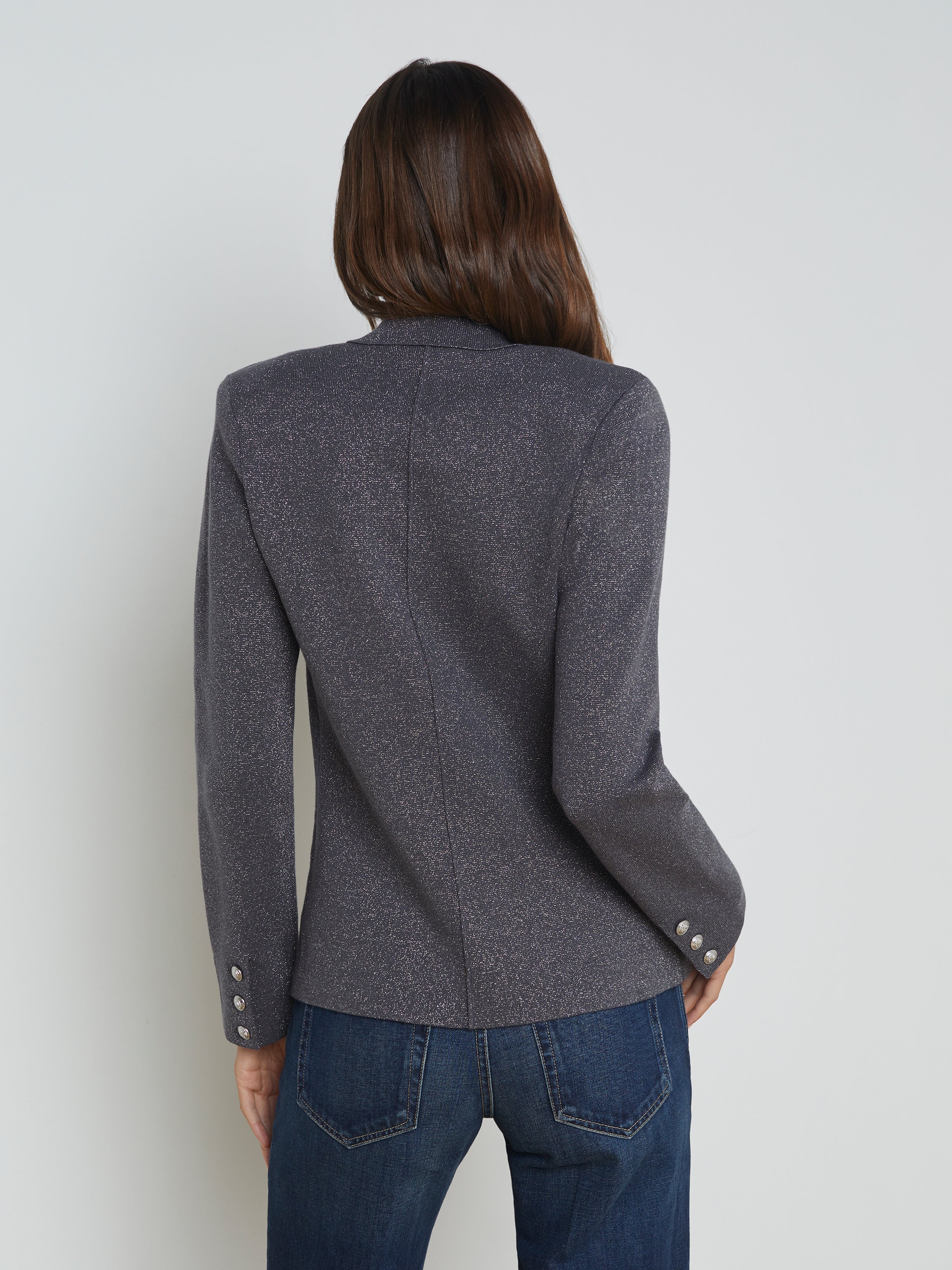 Kenzie Metallic Knit Blazer In Dark Shadow/Silver