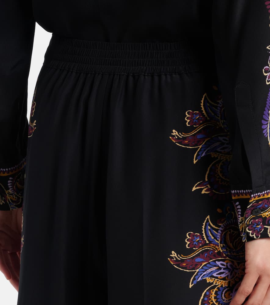 Paisley silk wide-leg pants