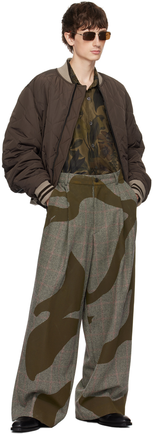 Brown Quilted Bomber Jacket