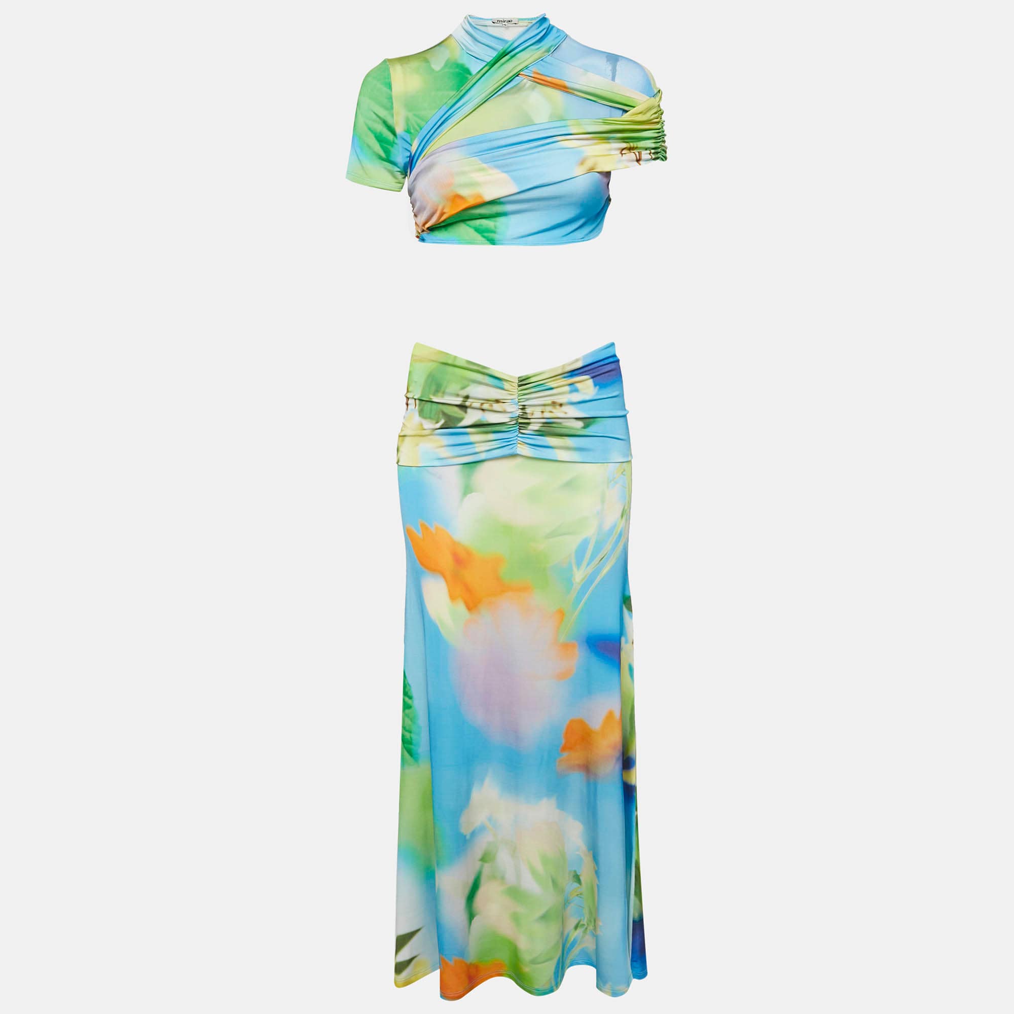 Green Jersey Tani Lilies Top And Skirt Set