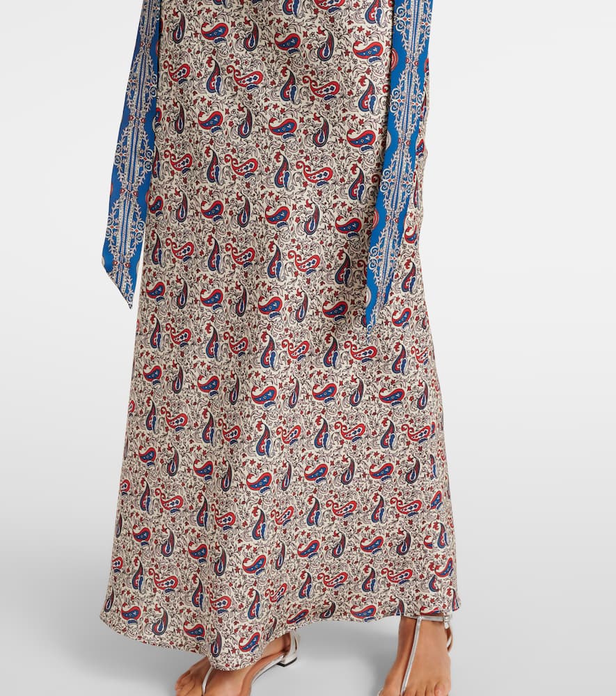 Paisley scarf-detail satin slip dress