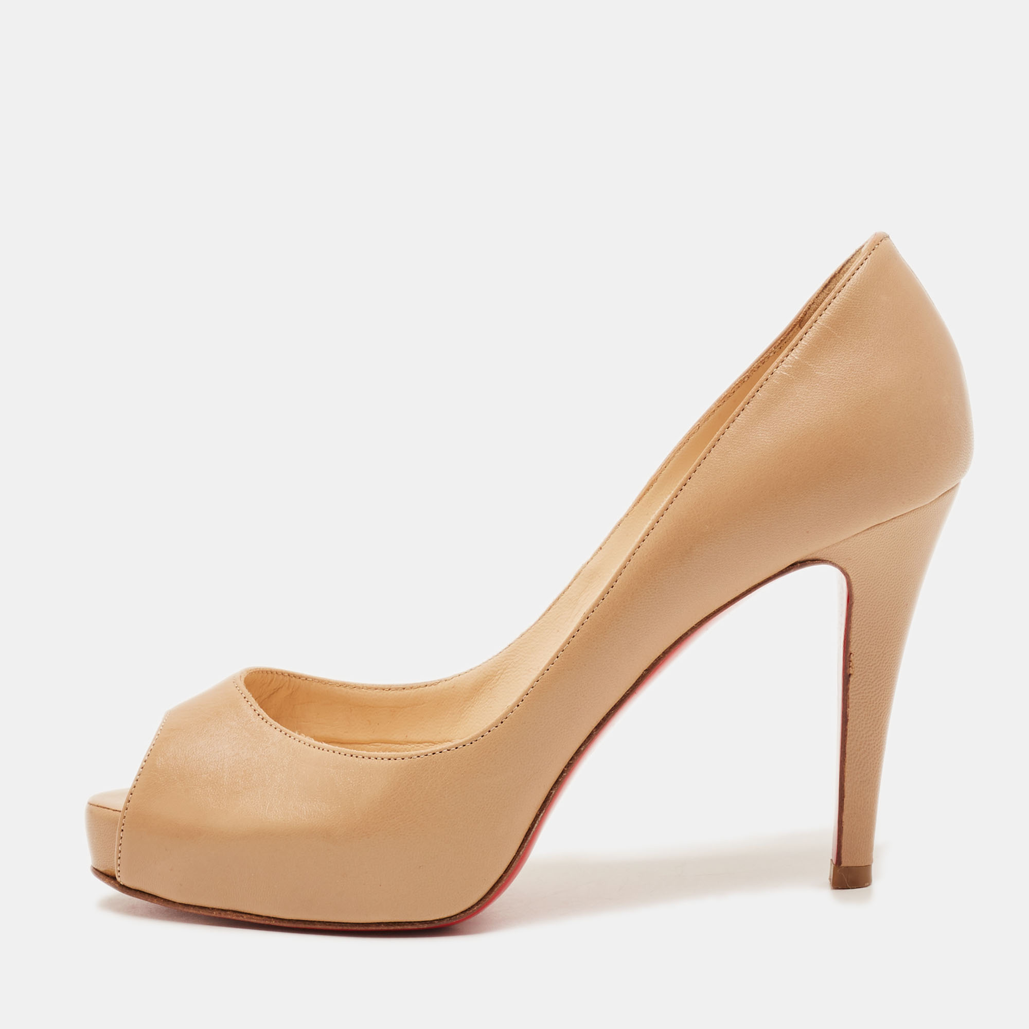 Christian Louboutin Very Prive 36 Beige Leather Peep Toe Pump