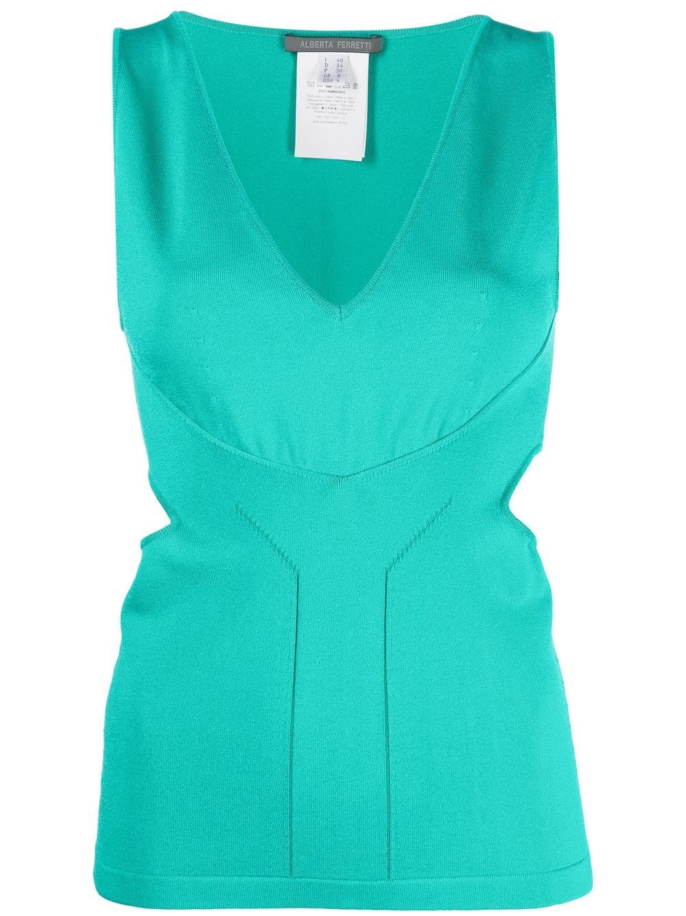 Cut-out sleeved knit top - Green
