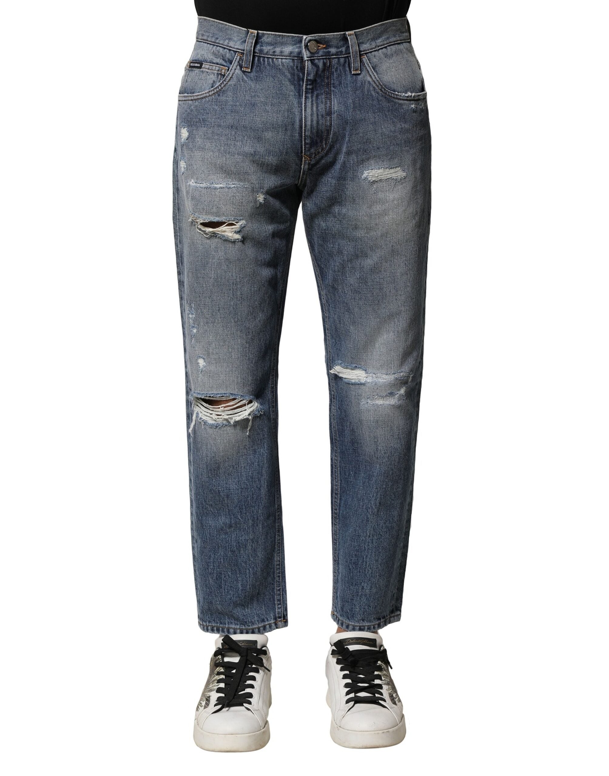 Distressed Straight-Fit Denim Jeans — Blue
