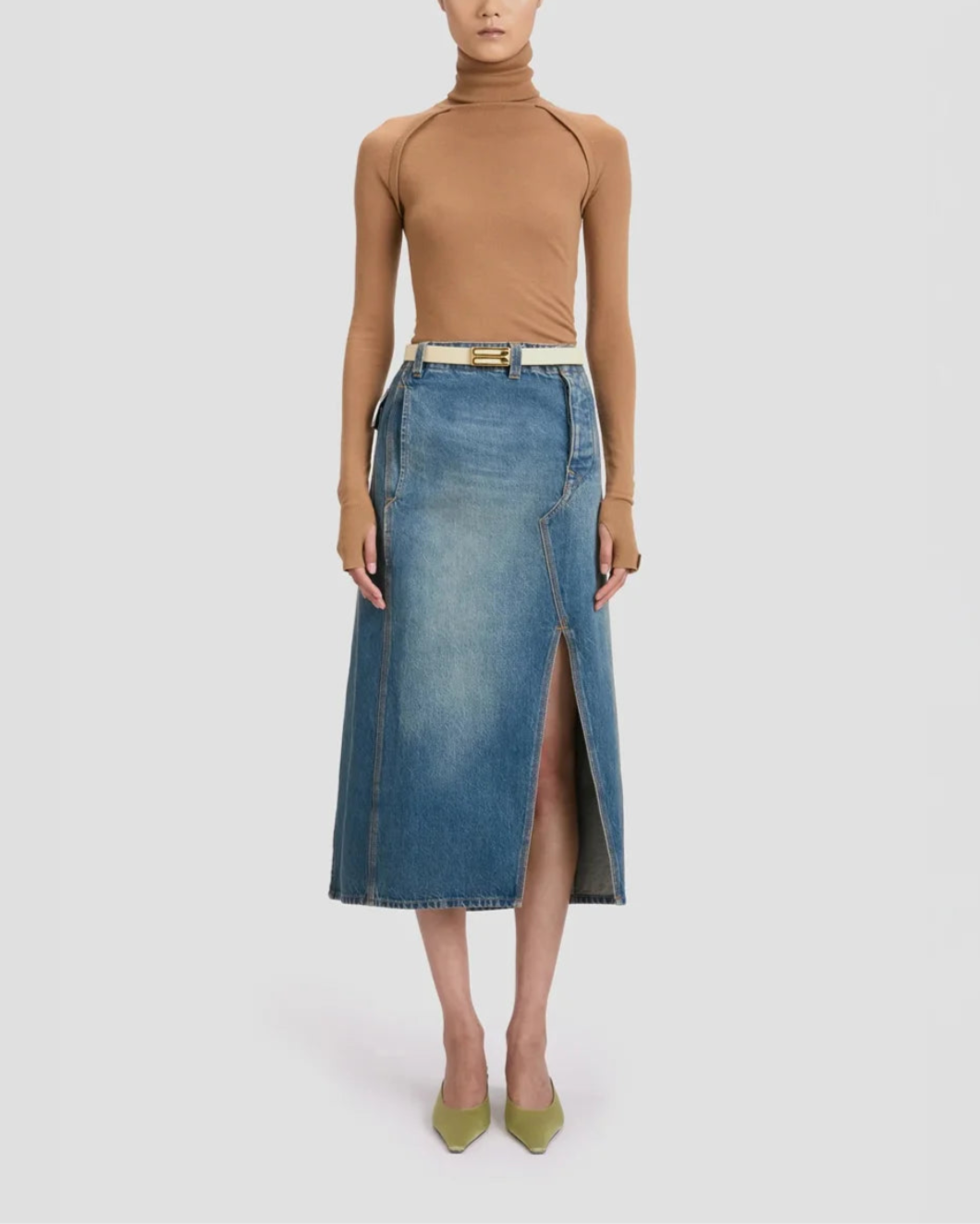 Asymmetric Utility Skirt Washed Blue