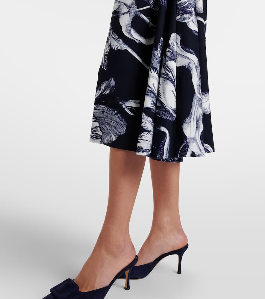 Draped floral jersey midi dress