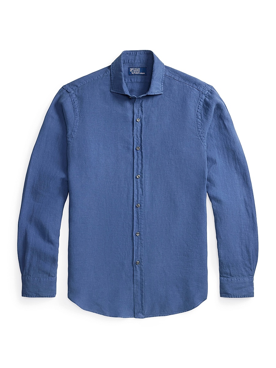 Men's Slub Linen Button-Front Shirt - Night Navy