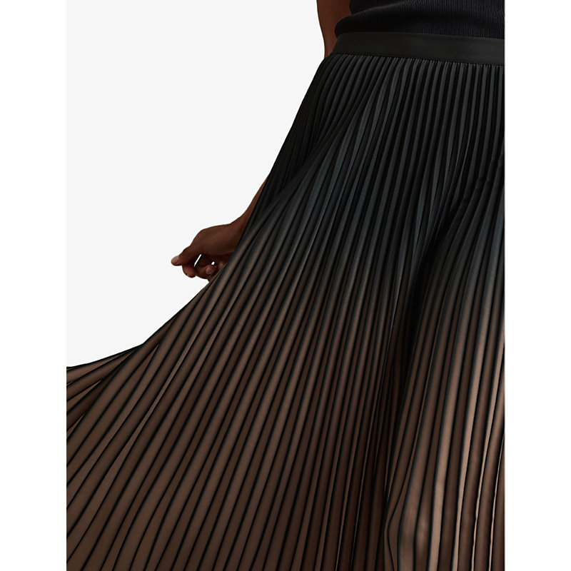 Womens Black/taupe Marlie Ombre-print Pleated Woven Midi Skirt