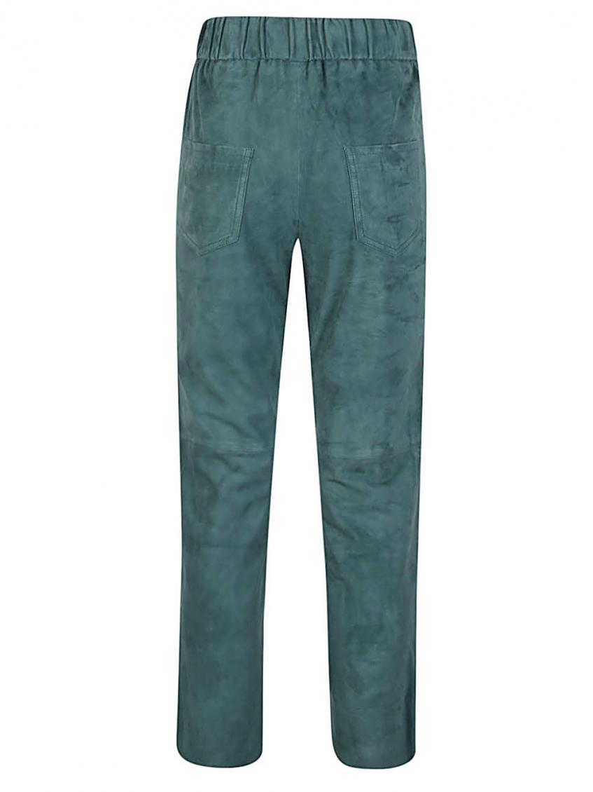 Green Elastic waist suede trousers
