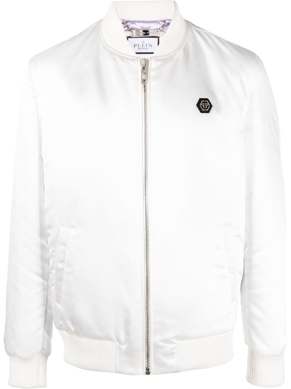 Skull-print satin bomber jacket - White