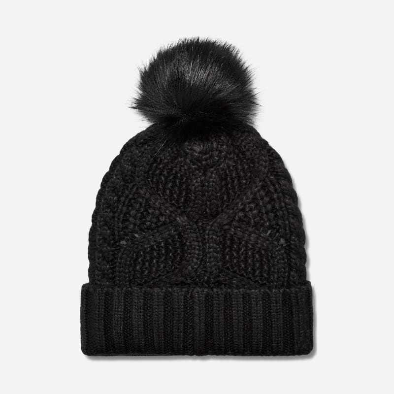 ® Women's Cable Beanie With Pom Knit/Faux Fur Hats in Black