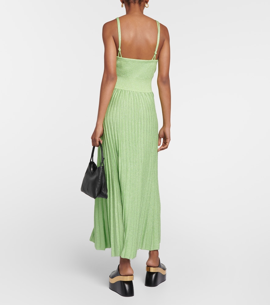 Pleated metallic knit maxi dress