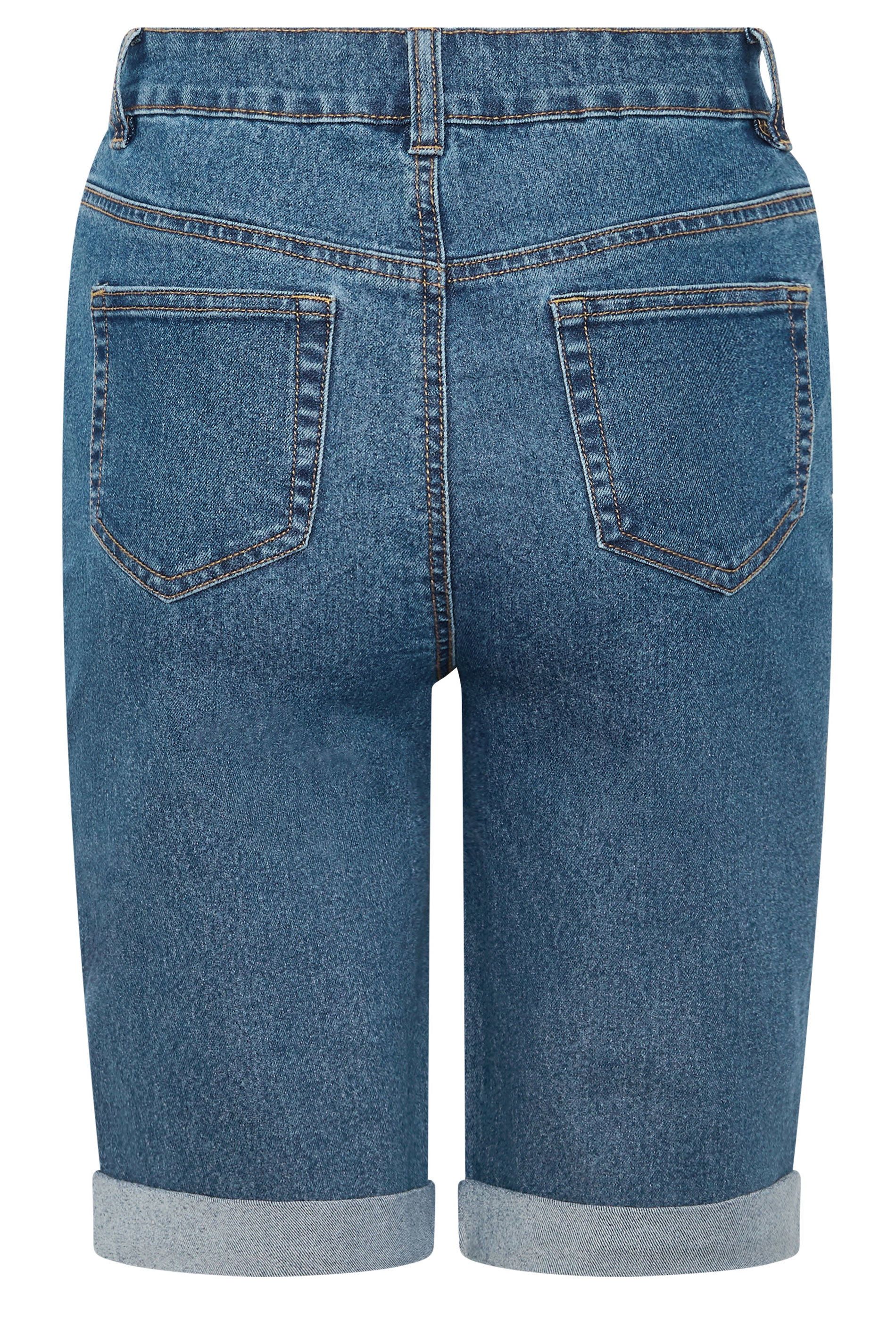 M&co Turn Up Denim Shorts In Mid Blue