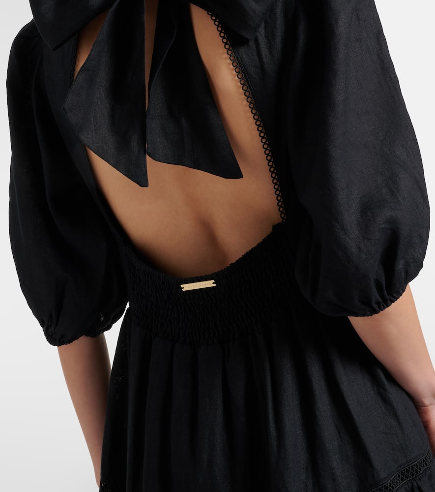 Meteora lace-trimmed linen midi dress