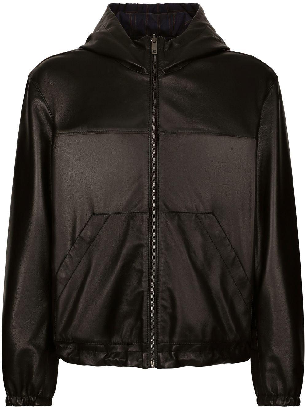 Hooded leather jacket - Black