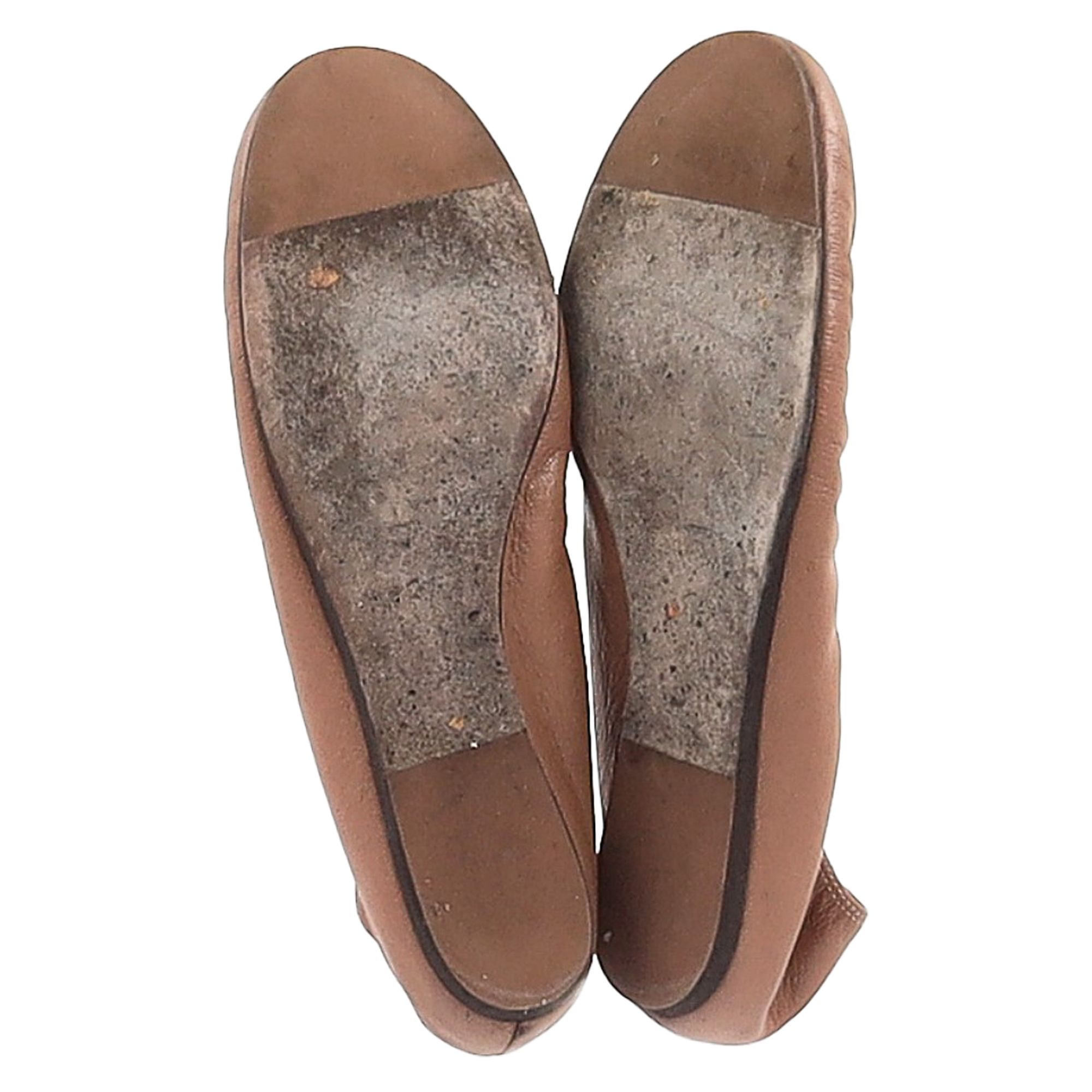 Lanvin Women's Preloved Round Toe Ballet Flats in Brown Leather in Light Brown