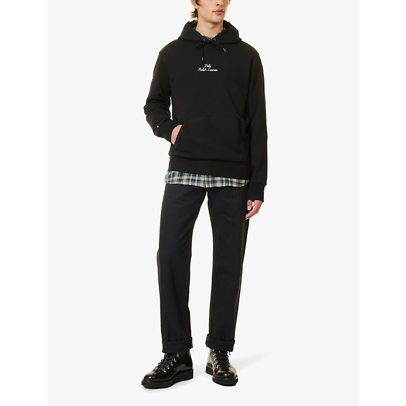 Mens Polo Black Brand-embroidered Relaxed-fit Cotton-blend Hoody 