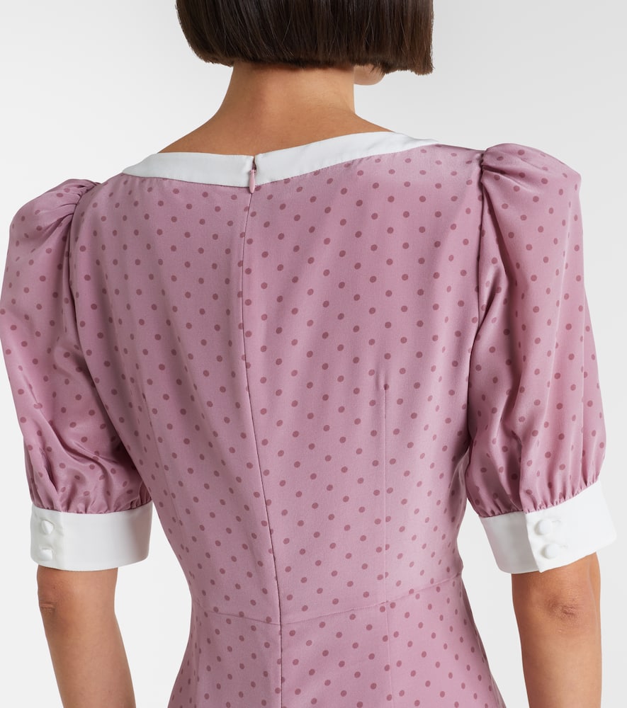 Bow-detail polka-dot silk minidress
