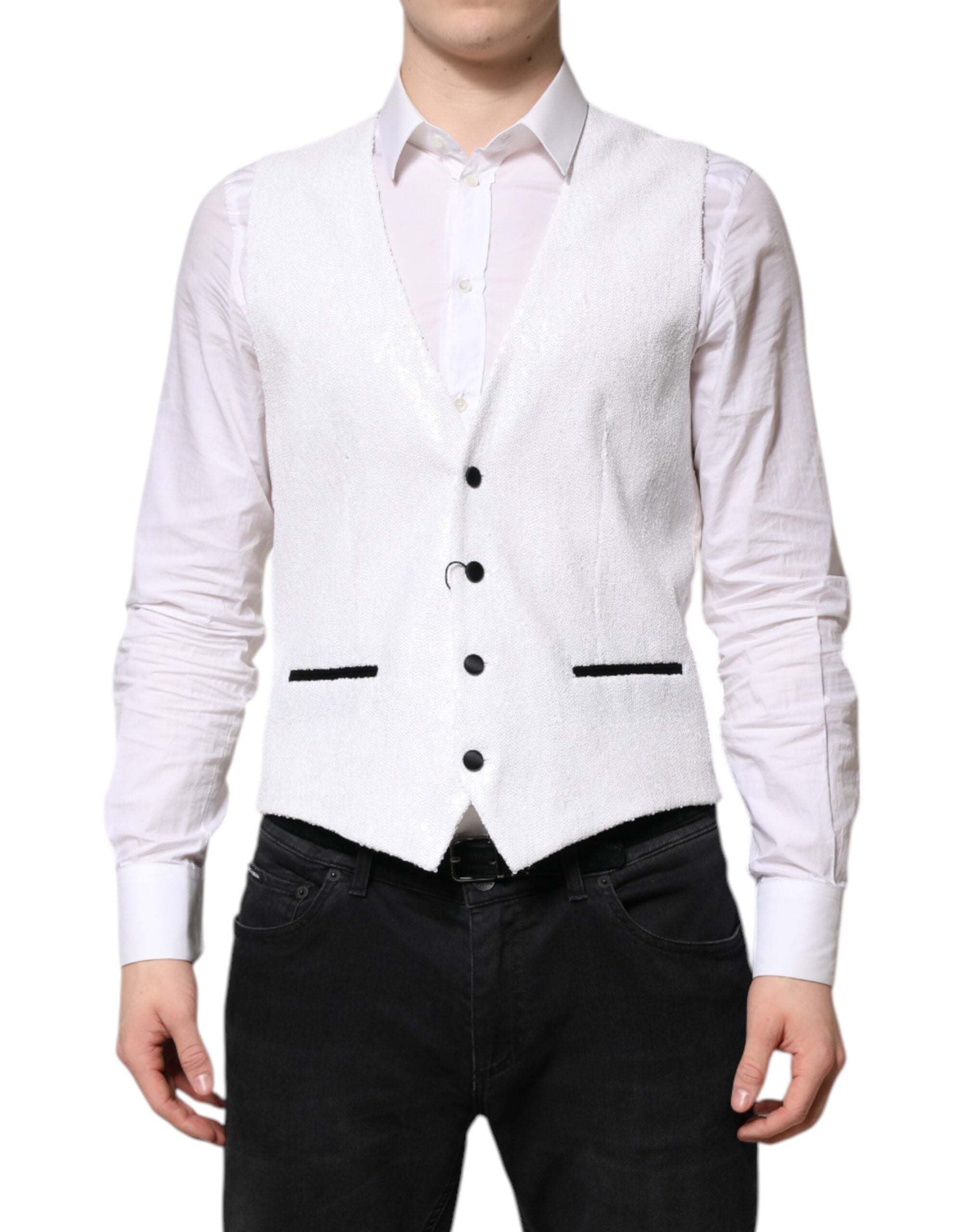 Sequined Formal Dress Vest — White