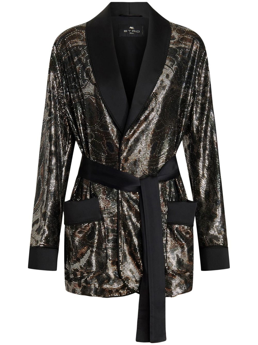 Shimmery tied-waist blazer - Black