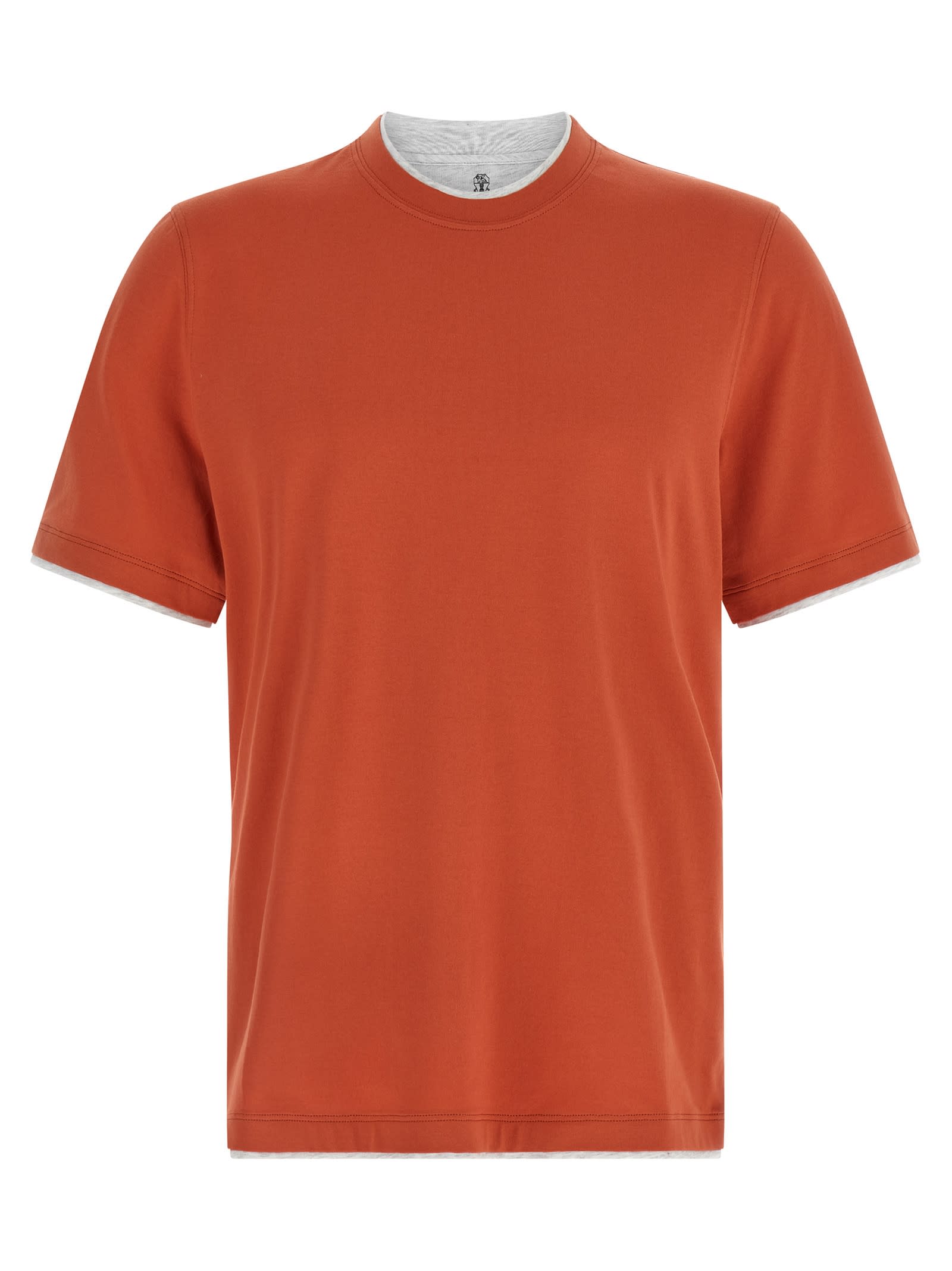 Contrast-trim crew-neck t-shirt - Orange