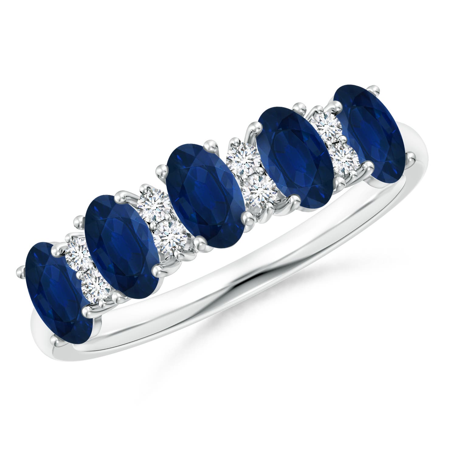 Angara 1.5 Carats Five Stone Blue Sapphire and Diamond Wedding Ring in Platinum