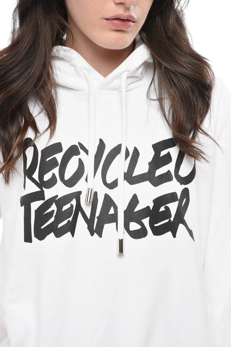 White Graphic Hood Sweatshirt