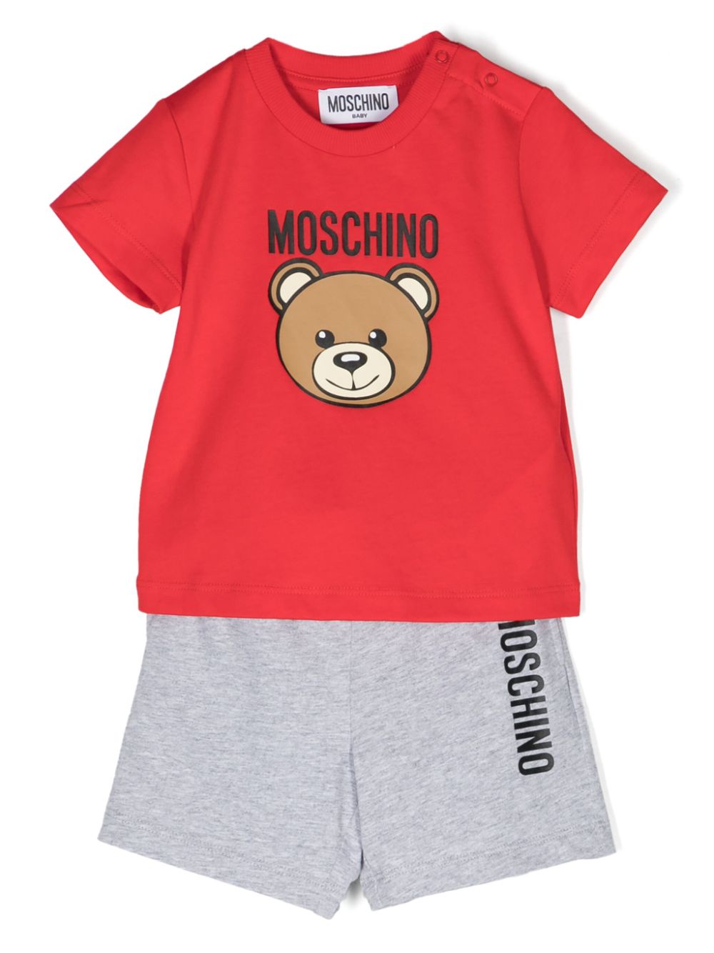 Teddy Bear-print cotton tracksuit set - Red