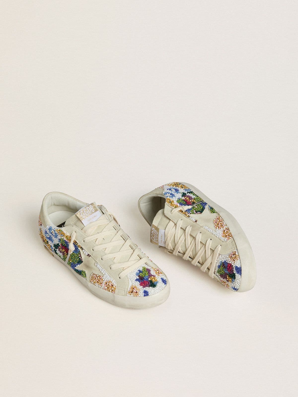 Golden Goose - Women's Super-star With Multicolored Beads And Beige Suede Star, Woman
