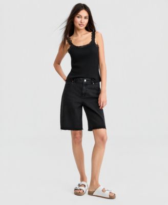 Now This Womens High Rise Raw Hem Denim Jorts Macys Exclusive
