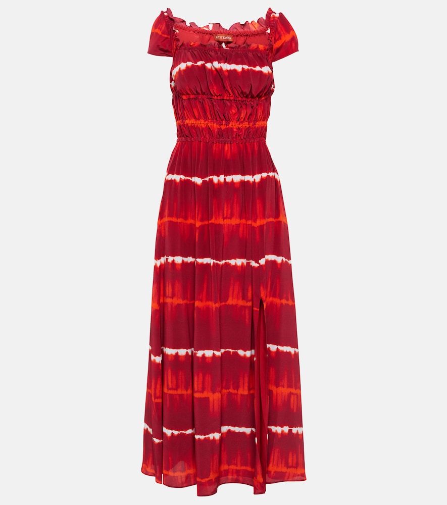 Printed off-shoulder silk midi dress