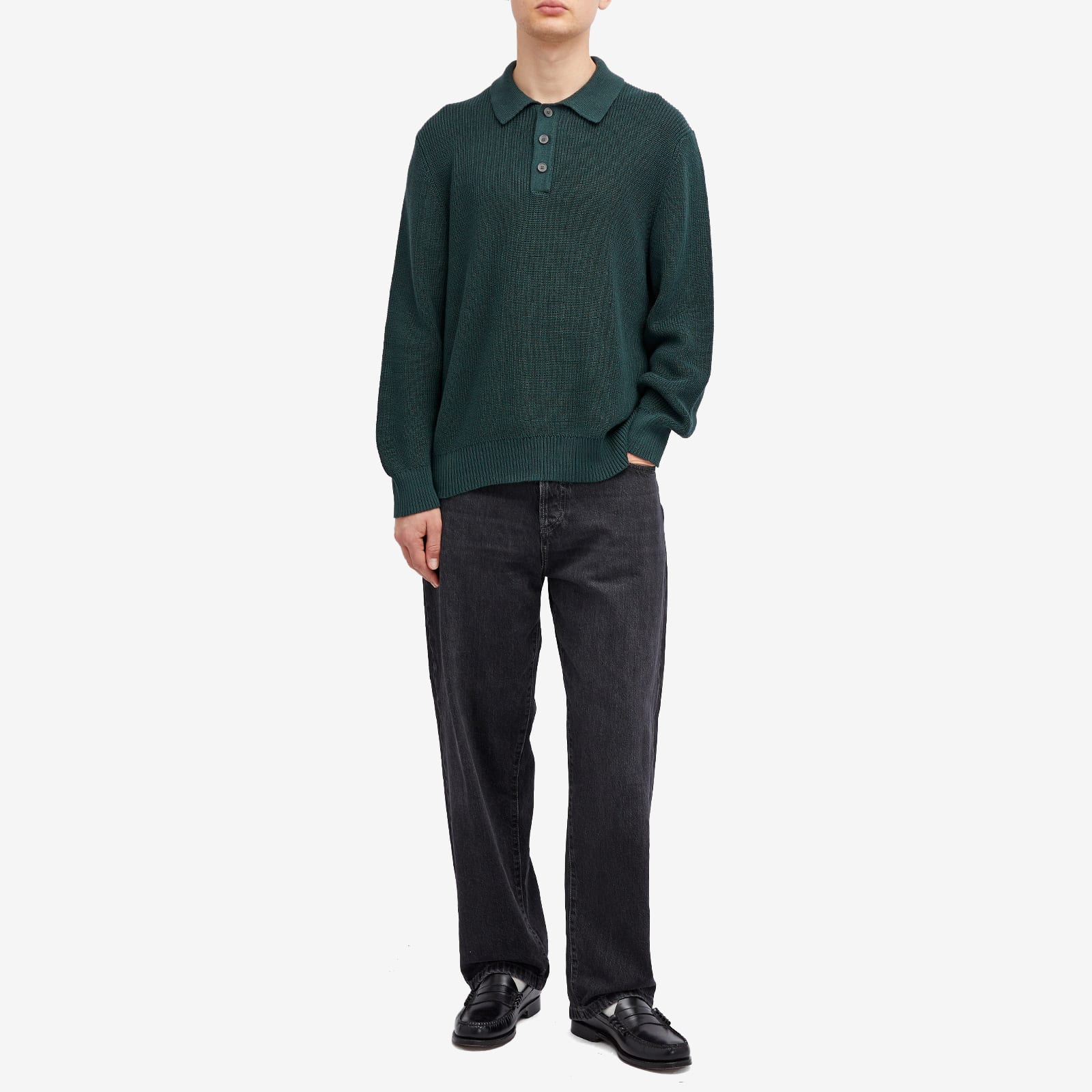Men's Long Sleeve Slouchy Polo Shirt in Green