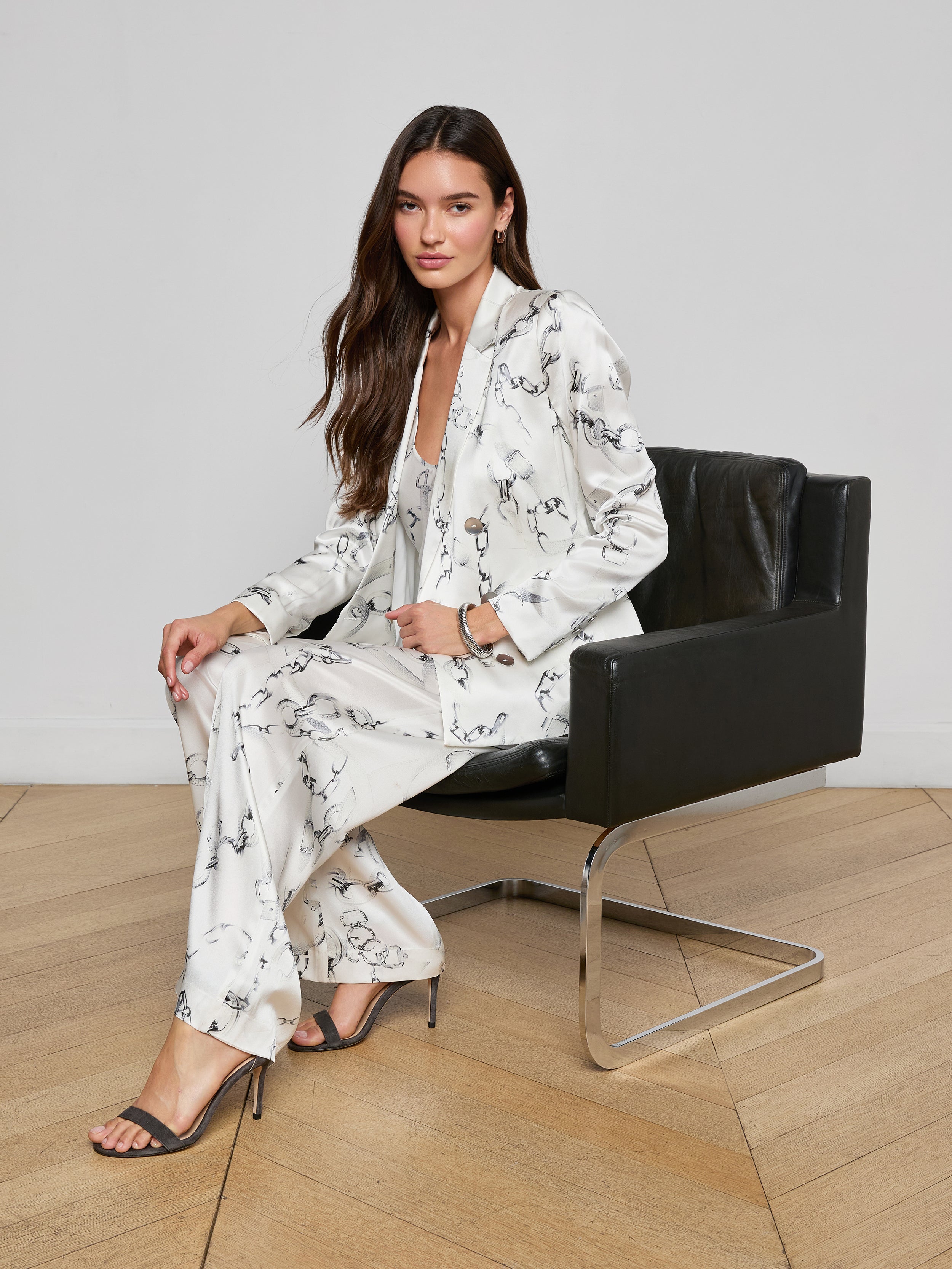 Colin Silk Blazer In Ivory/grey Medium Faded Chain