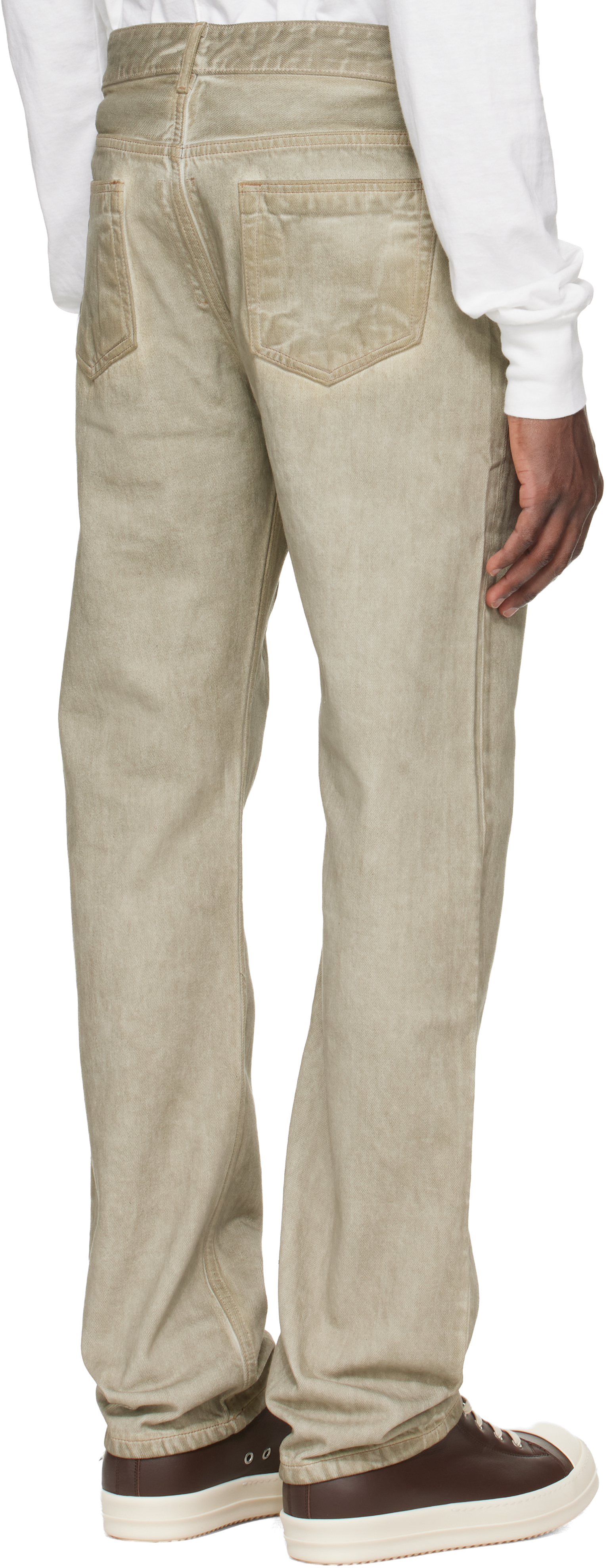 Beige Temple Fog Cut Jeans