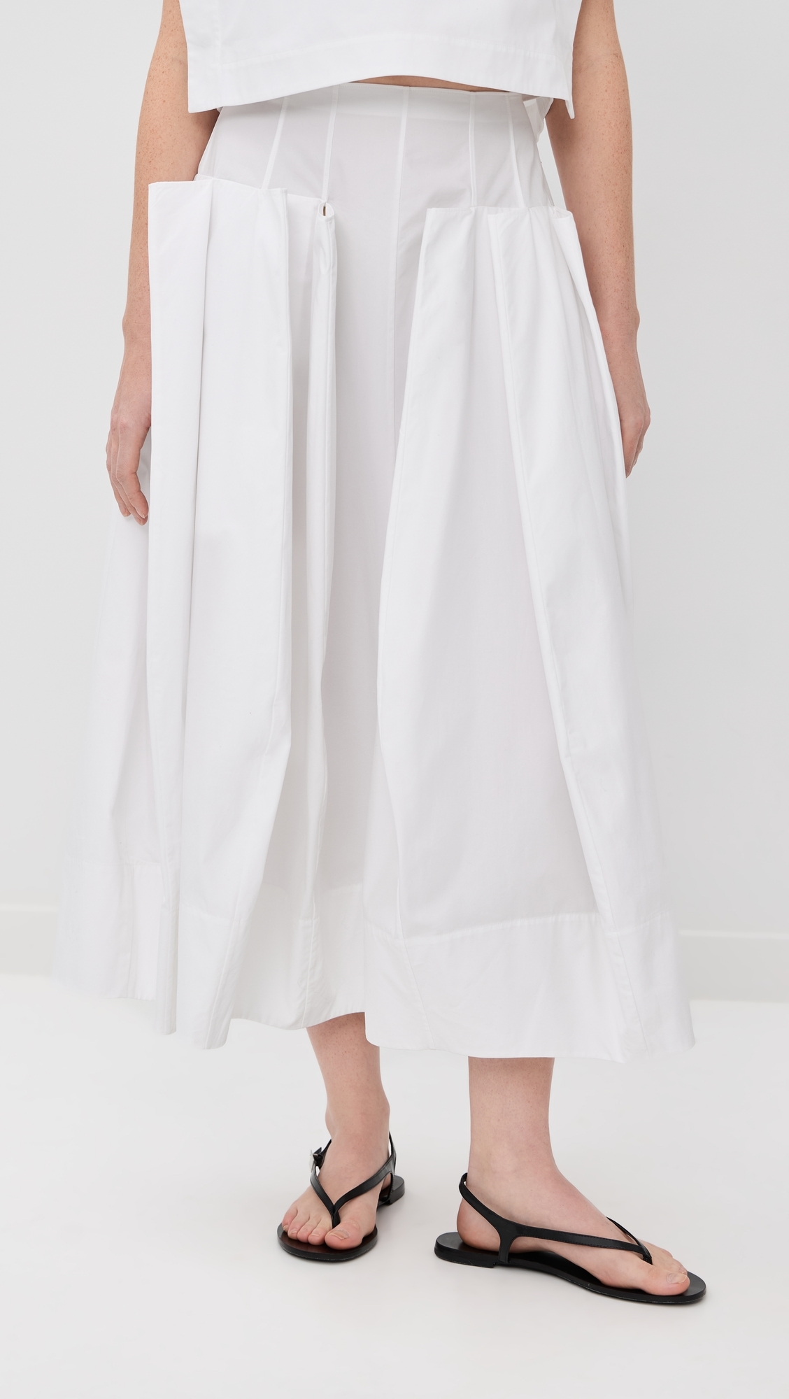 Compact Poplin Pinched Pleat Full Skirt White