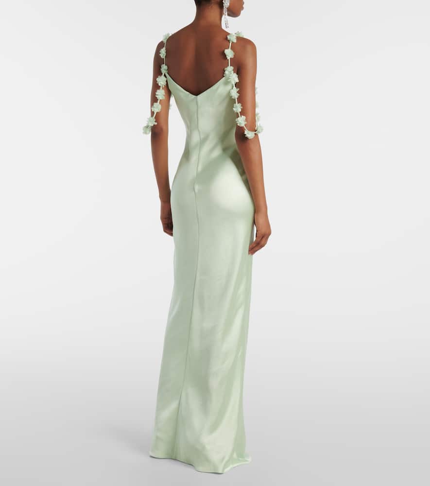 Self-Portrait Floral-appliqué satin gown