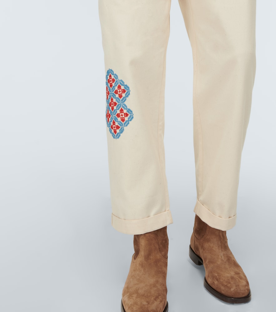 Embroidered straight cotton pants