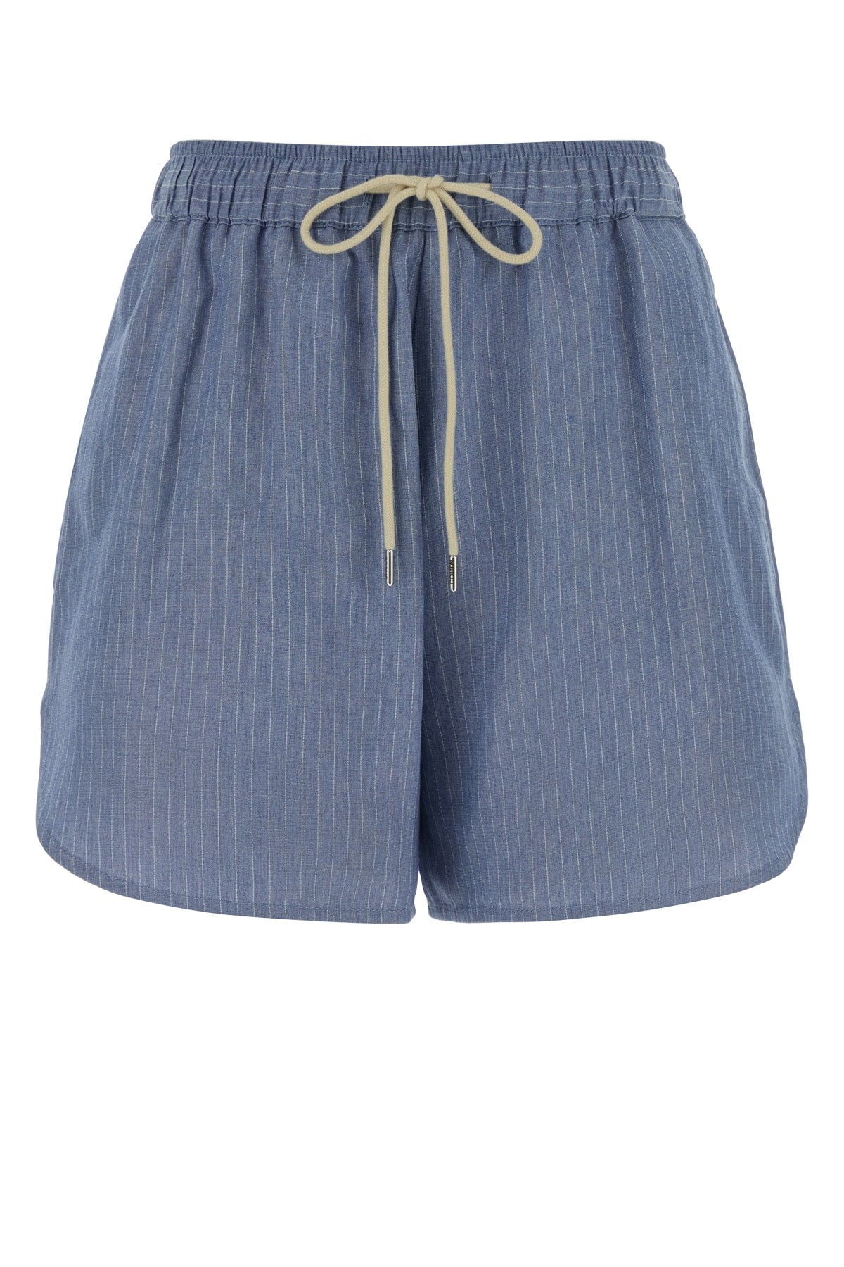Pinstriped Linen-Viscose Shorts — Blue
