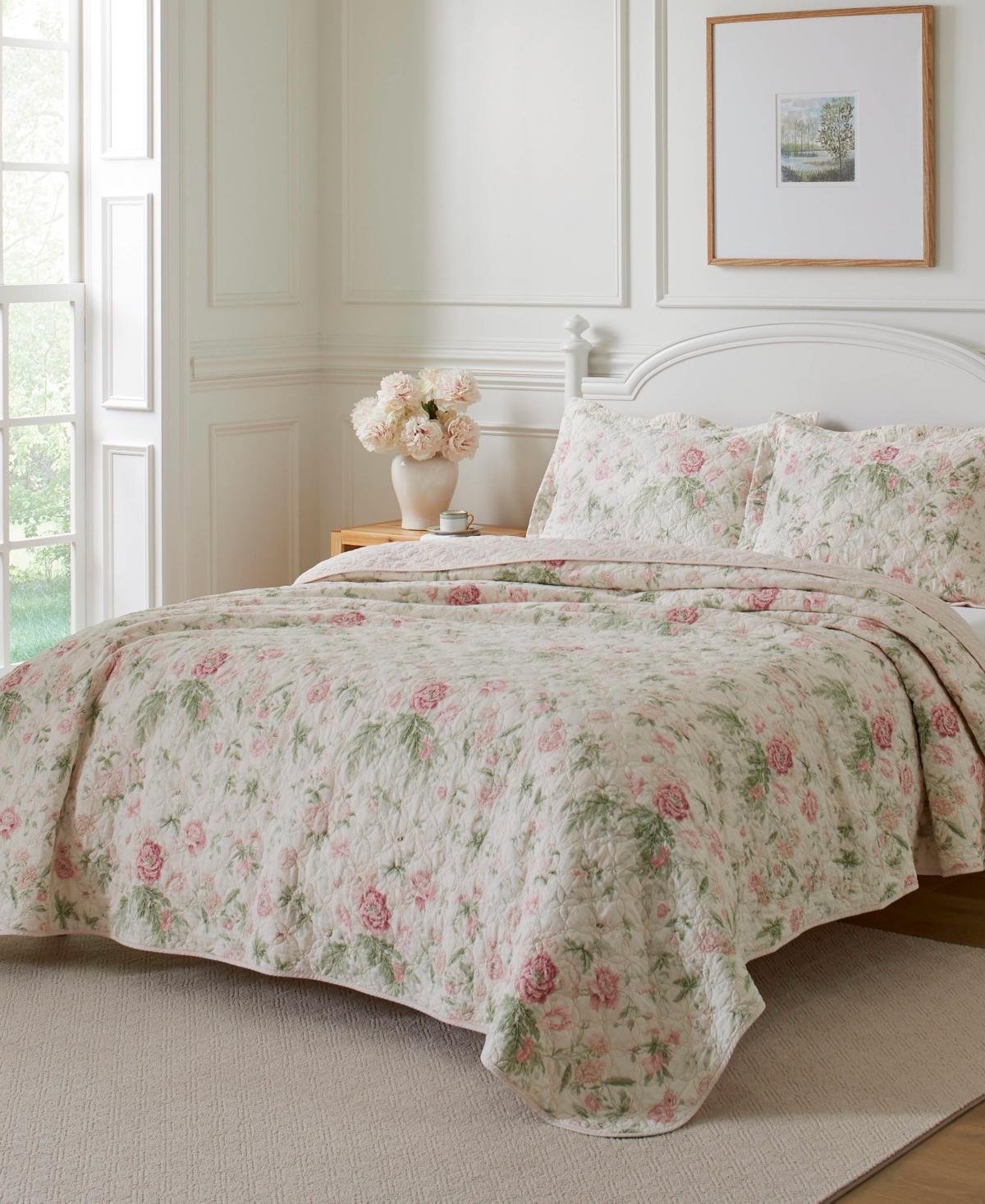 Breezy Floral Reversible 2 Piece Quilt Set, Twin - Pink Green