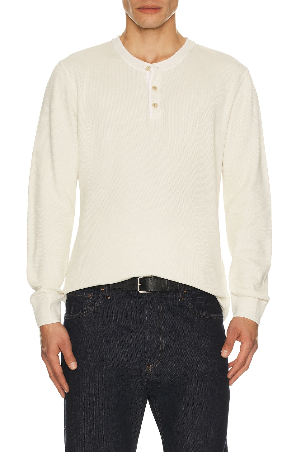 Citizens of Humanity Waffle Three Button Henley in Plaster - Cream. L also in XL/1X