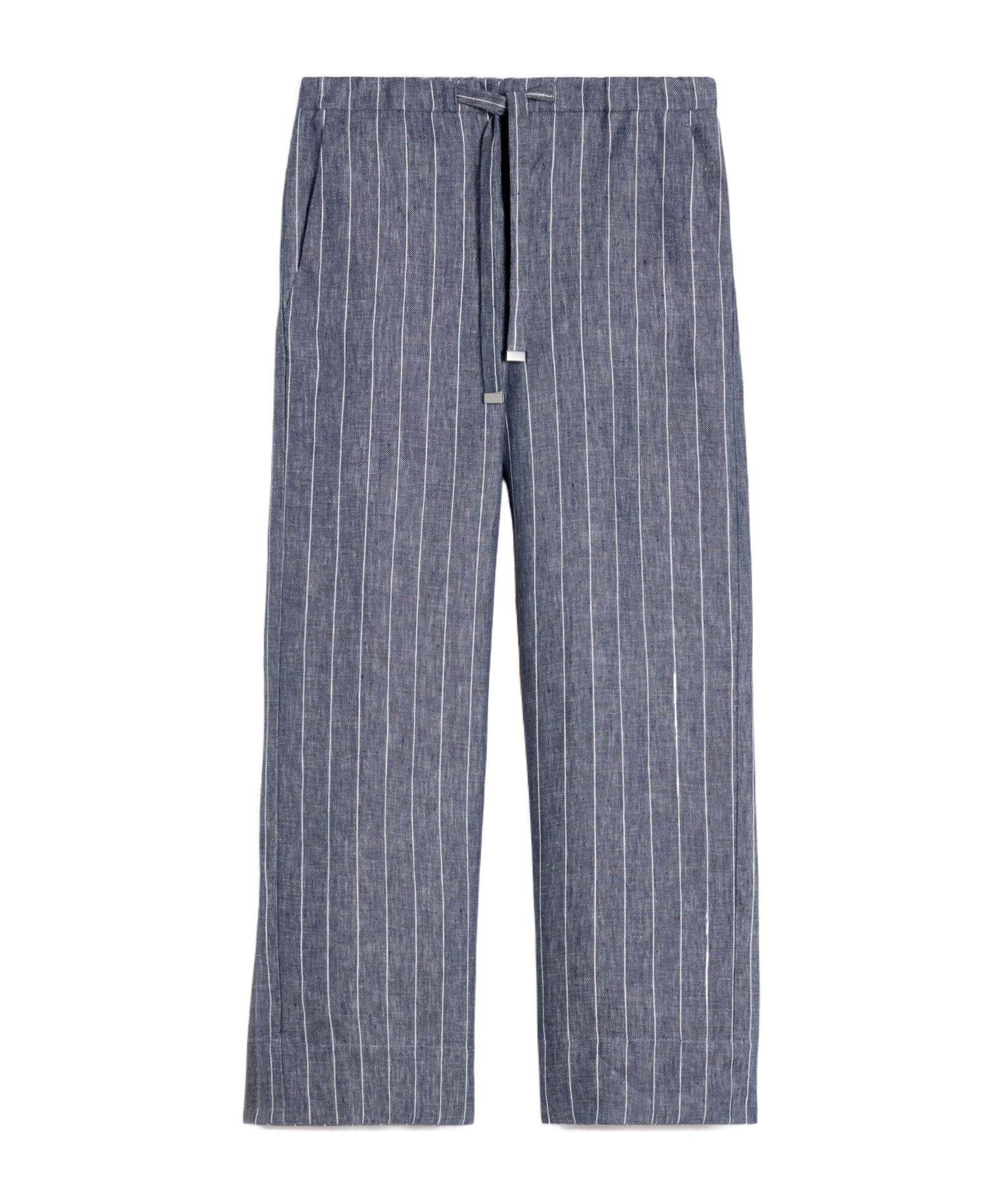 Denim-look pinstripe linen trousers - Ultramarine